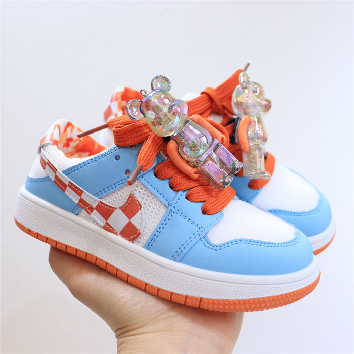 Youth Running Weapon Air Jordan 1 Low White/Blue/Orange Shoes 085